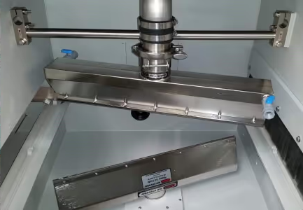 PCB drying equipment inside an industrial air knife chamber